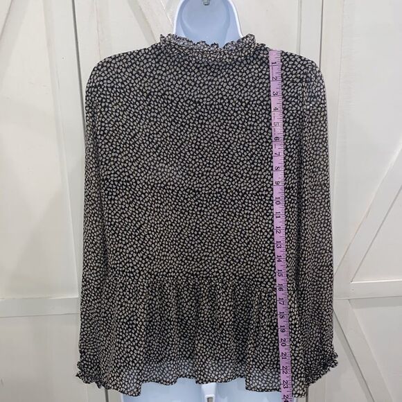 Loft Floral Blouse Black White Long Sleeve Key Hole Detail Size Small - Picture 5 of 9